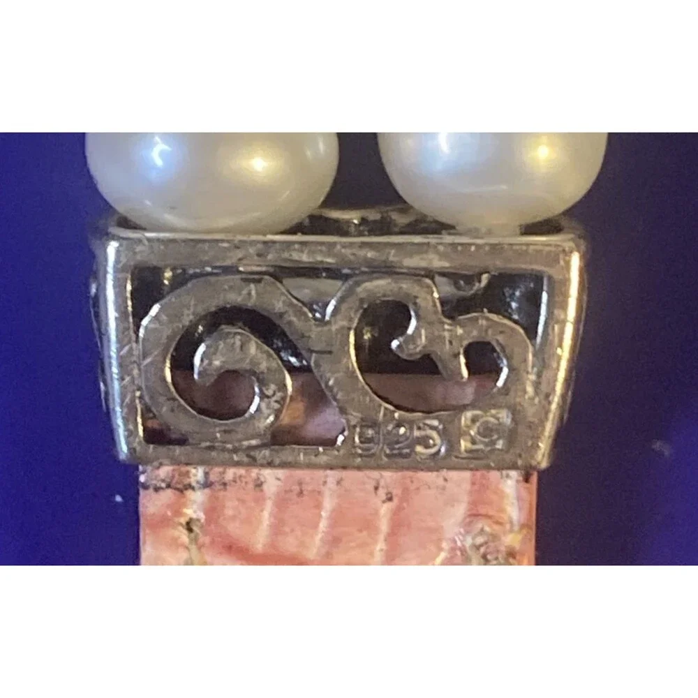 Honora Silver Pink Leather Cuff Bracelet White Freshwater Cultured Pearl